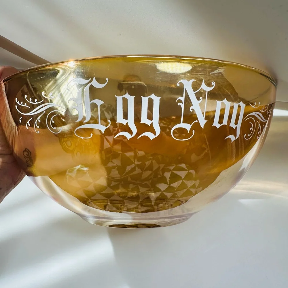 1950s Jeanette Glass Marigold Carnival Glass Egg Nog Punch Bowl and Cup Set